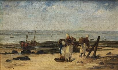 Léon Albert HAYON (1840-1885). Kelp gatherers
Oil...