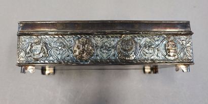 MALAYSIA. Wooden case covered with silver...
