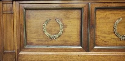 Mahogany veneered two-part bookcase opening...