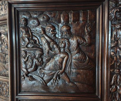 Louis XIII biblical cabinet in natural wood...