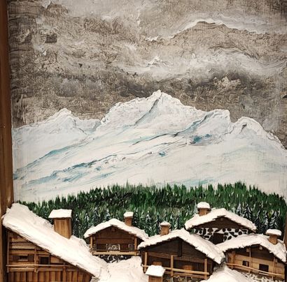Tableau fenêtre représentant un village de...