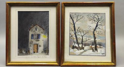 Suite de deux pièces encadrées : Paysage...
