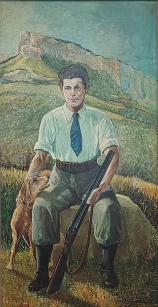 Ecole du XXème siècle. Le chasseur assis...