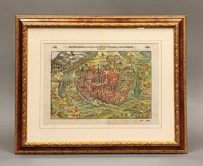 Carte de Colmar. 
Gravure sur bois rehaussée...
