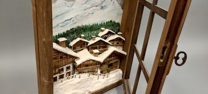 Tableau fenêtre représentant un village de...