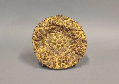 Embossed, chased and gilded copper ceremonial...