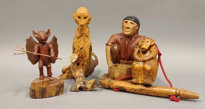 Petit diable en bois sculpté et métal - H....