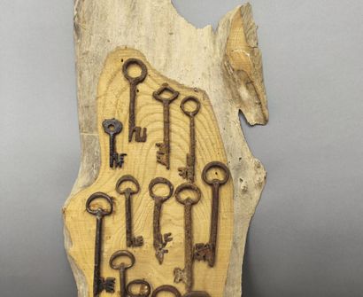 Collection of keys, some antique, arranged...