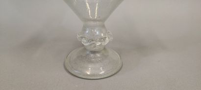 Bubble-blown glass cantir or holy-water jug...