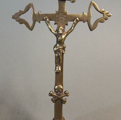 Bronze cross and bronze incense holder with...
