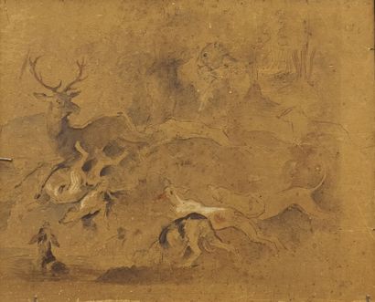 Ecole début XIXème siècle. Paysage aux chèvres,...