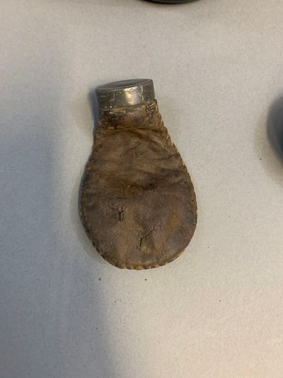 Large olive glass tobacco bottle, double...