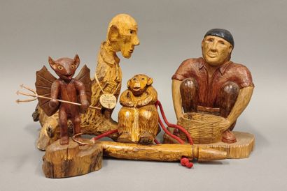 Petit diable en bois sculpté et métal - H....