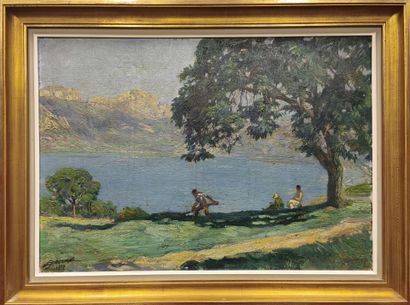 Lucien JONAS (1880-1947). Paysage animé au...