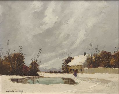 Charles CUZIN (1907-1975). Maison au bord...
