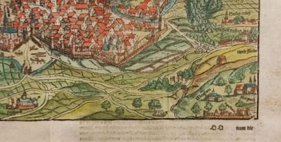 Carte de Colmar. 
Gravure sur bois rehaussée...
