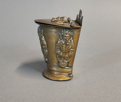 Bronze cross and bronze incense holder with...
