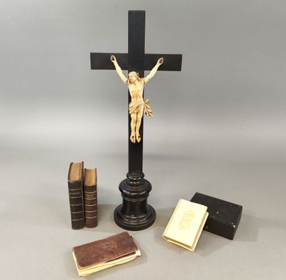 Crucifix in blackened wood with Christ in...