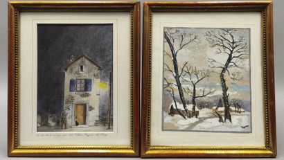 Suite de deux pièces encadrées : Paysage...