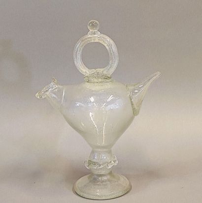 Bubble-blown glass cantir or holy-water jug...