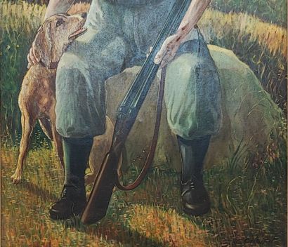 Ecole du XXème siècle. Le chasseur assis...
