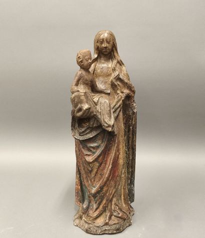 Virgin and Child in carved and polychromed...