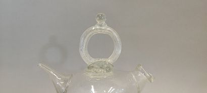 Bubble-blown glass cantir or holy-water jug...