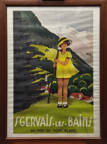 Reproduction d'affiche PLM encadrée St Gervais...