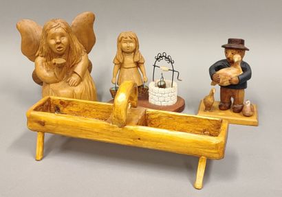 Petit panier à mangeoire double en bois reposant...