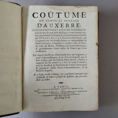 [Coutume. Auxerre. 1694]. BILLON (Edme),...