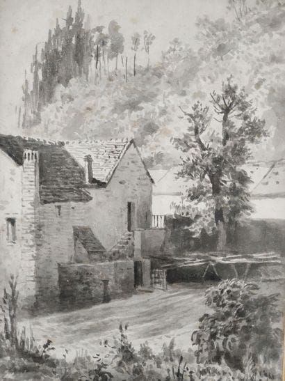19th century FRENCH SCHOOL 
View of a courtyard...