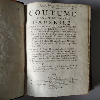 [Coutume. Auxerre. 1693]. BILLON (Edme),...