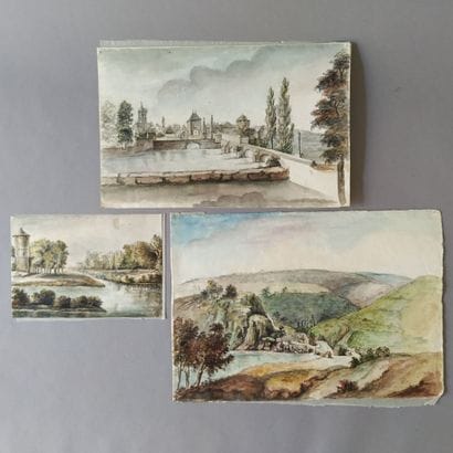 [Drawing. Burgundy]. Three Burgundian Landscapes,...
