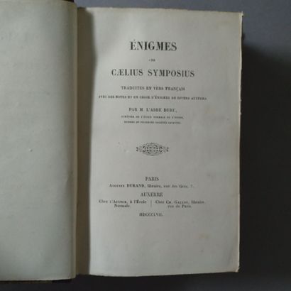 SYMPOSIUS (Caelius Firmianus) ; DURU (Louis-Maximilien)....