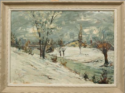 GAULTHIER (20th century). Snowy landscape,...