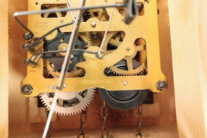 Carved wooden cuckoo clock with two pine...