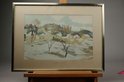 Renée BERNARD (1906-2004). View of Saint-Jeoire-Prieuré
Gouache...