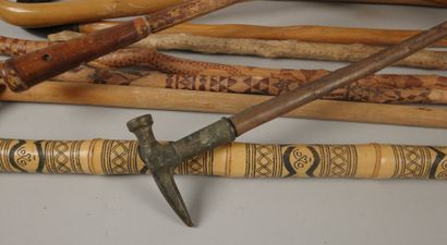 Set of canes, mainly bentwood, ice-axe cane,...