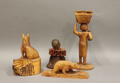 German Shepherd above the stairs in carved...