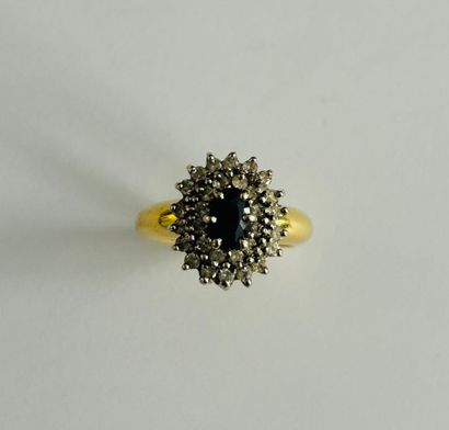 Ring set with an oval sapphire in a double...
