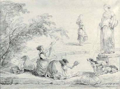 Hubert ROBERT (Paris 1733-1808)
Les lavandières...