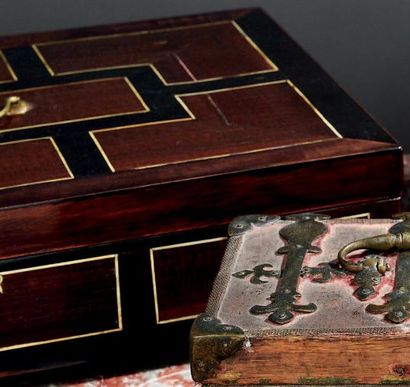Coffret en placage de bois d'ébène, d'amarante,...