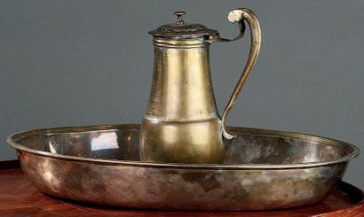 Pot à eau couvert en métal plaqué, l'anse...