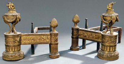 Paire de chenets en bronze ciselé et doré...