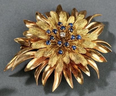 Broche clip feuillage en or rose et or jaune...