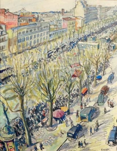 Alphonse QUIZET (1885-1955)
Rue animée, 1949...