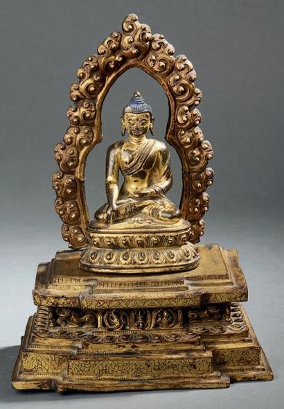 Statuette de Bouddha en bronze doré, assis...