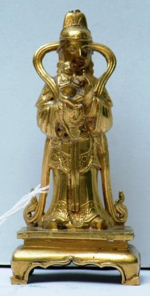 Statuette de Bodhisattva en bronze doré,...