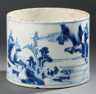 Grande jardinière en porcelaine bleu blanc,...