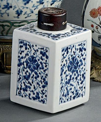 Boîte à thé en porcelaine bleu blanc, de...